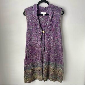 Coldwater Creek Purple Ombré Knit Sleeveless Crochet Cardigan Vest Sz L (14-16)